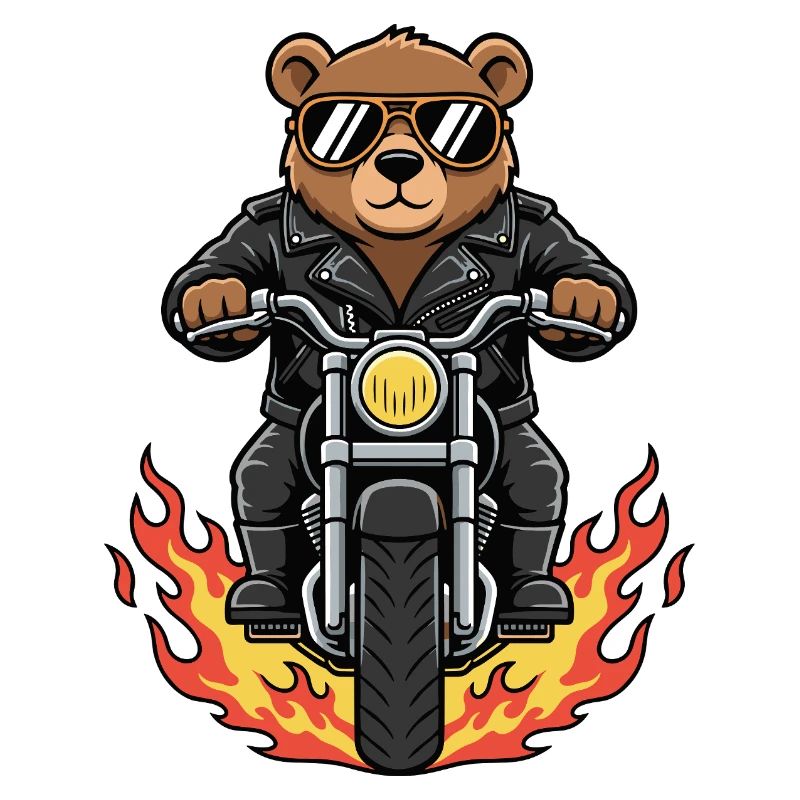 Cool Biker Bear Motorcycle Flames