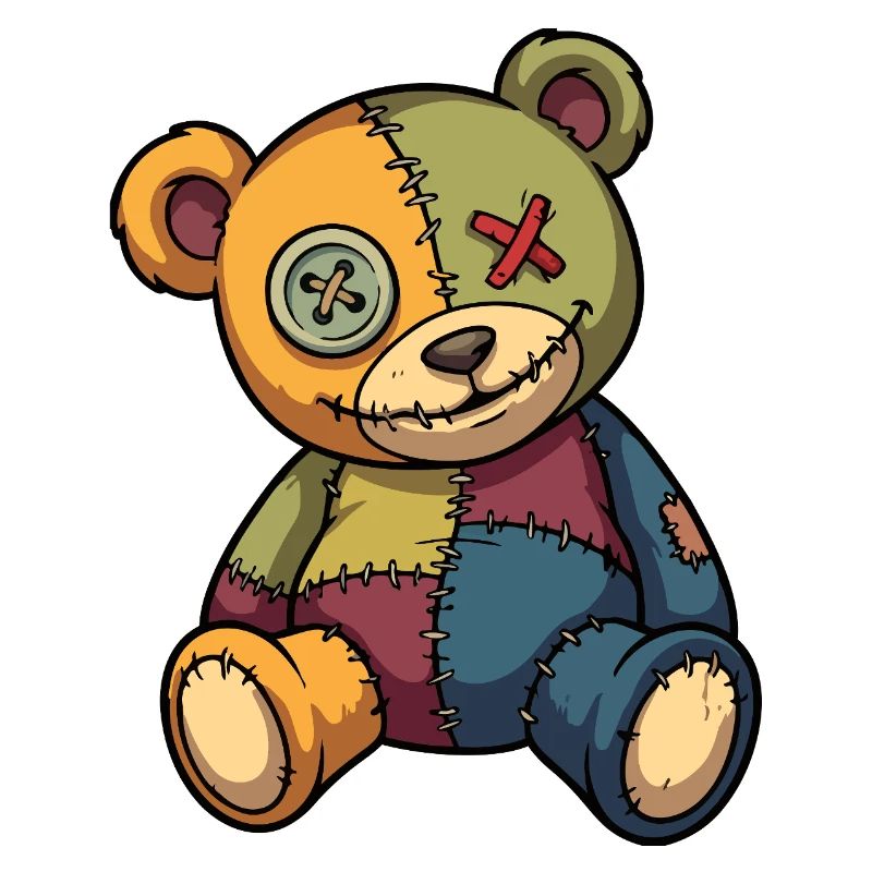 Patchwork Teddy Bear Unique Made of Patch Button Eye