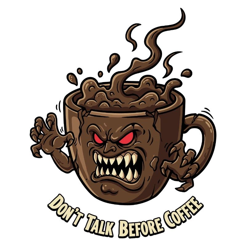 Angry coffee cup before coffee
