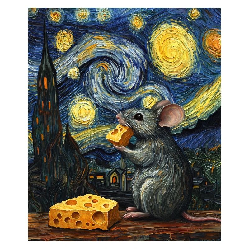Mouse Eats Cheese Van Gogh Style Starry Night