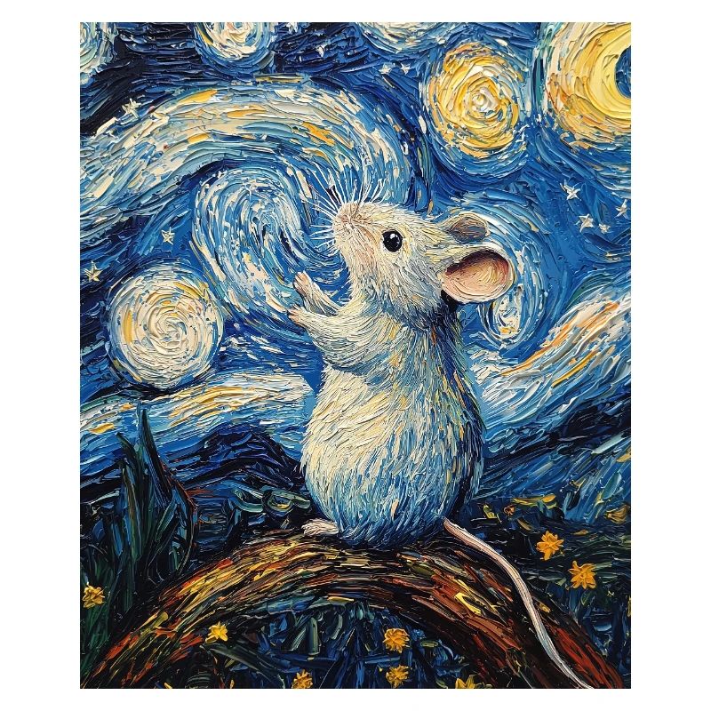 Mouse Eats Cheese Van Gogh Style Starry Night
