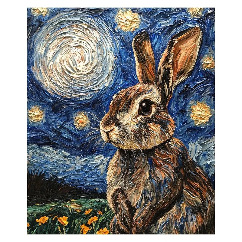 Bunny Rabbit Bunny Van Gogh Style Starry Night