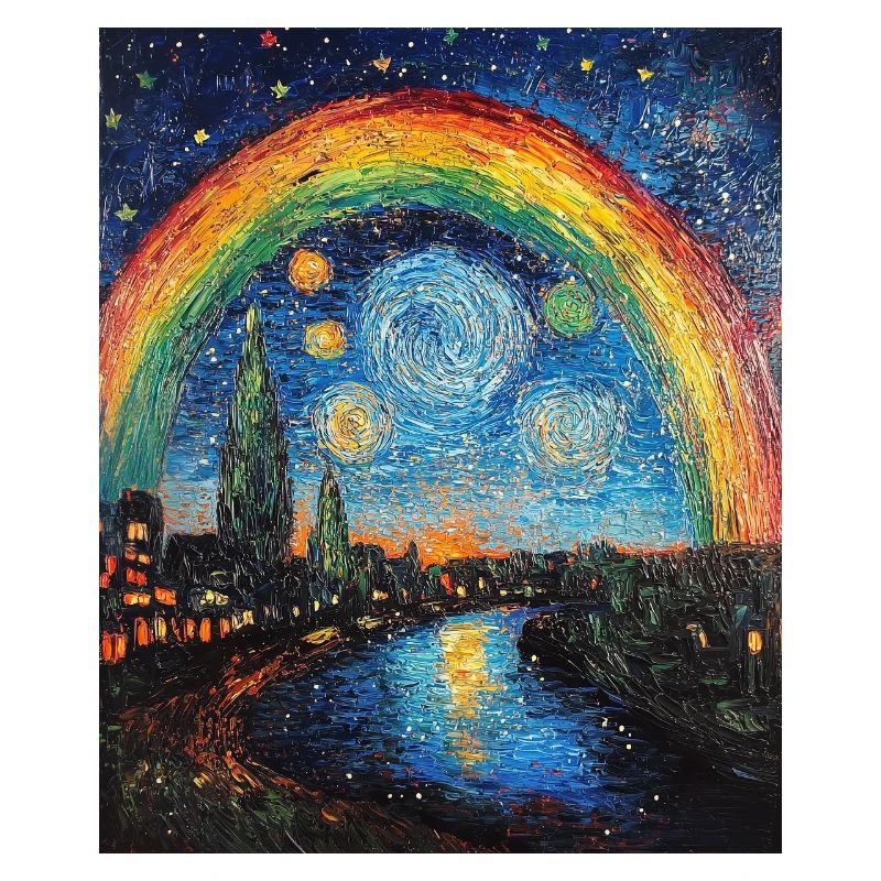 Rainbow Van Gogh Style Starry Night