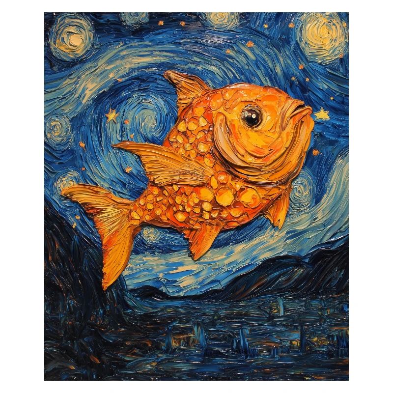 Pesce Pesce Rosso Stile Van Gogh Notte Stellata
