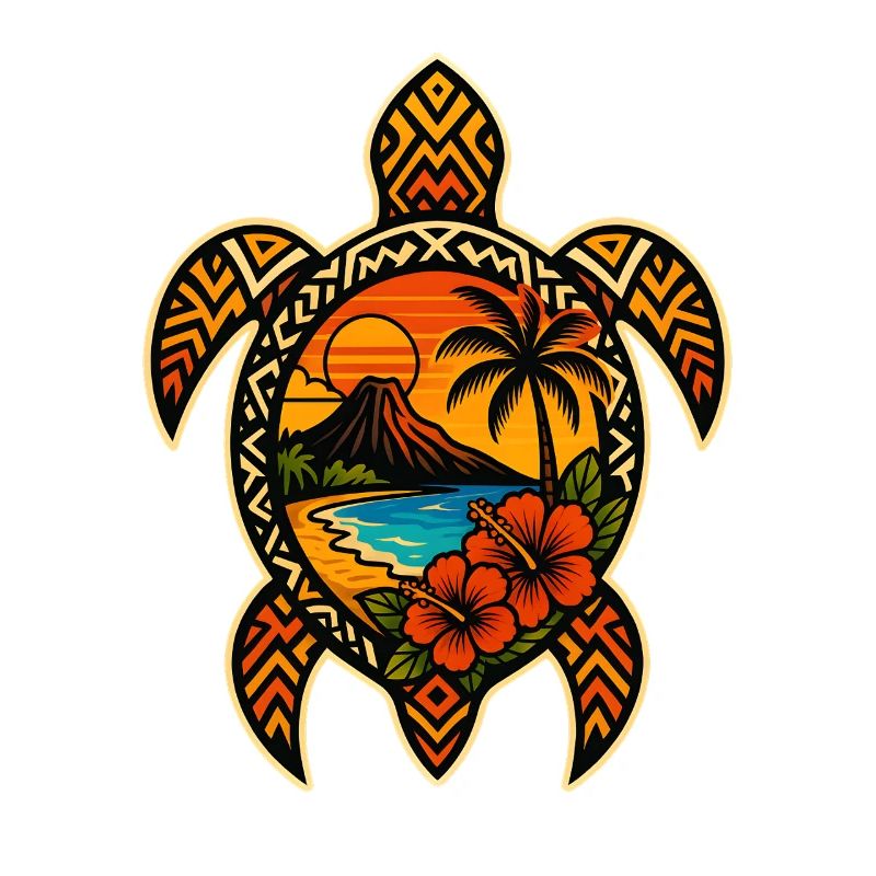 Tropical Sunset Turtle Design
