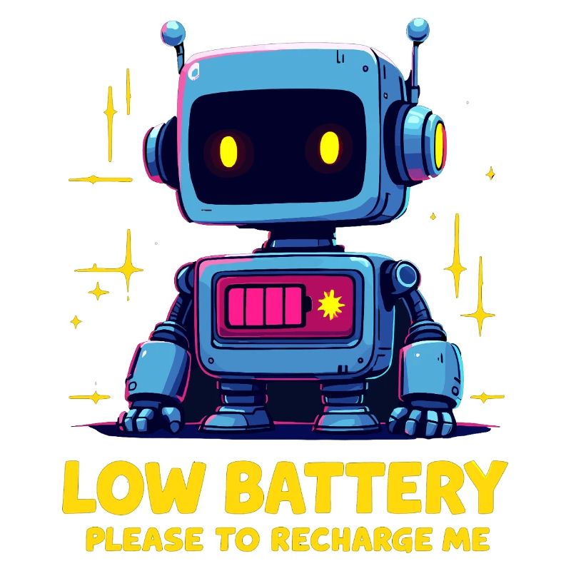 Futuristic Robot with Low Battery Message
