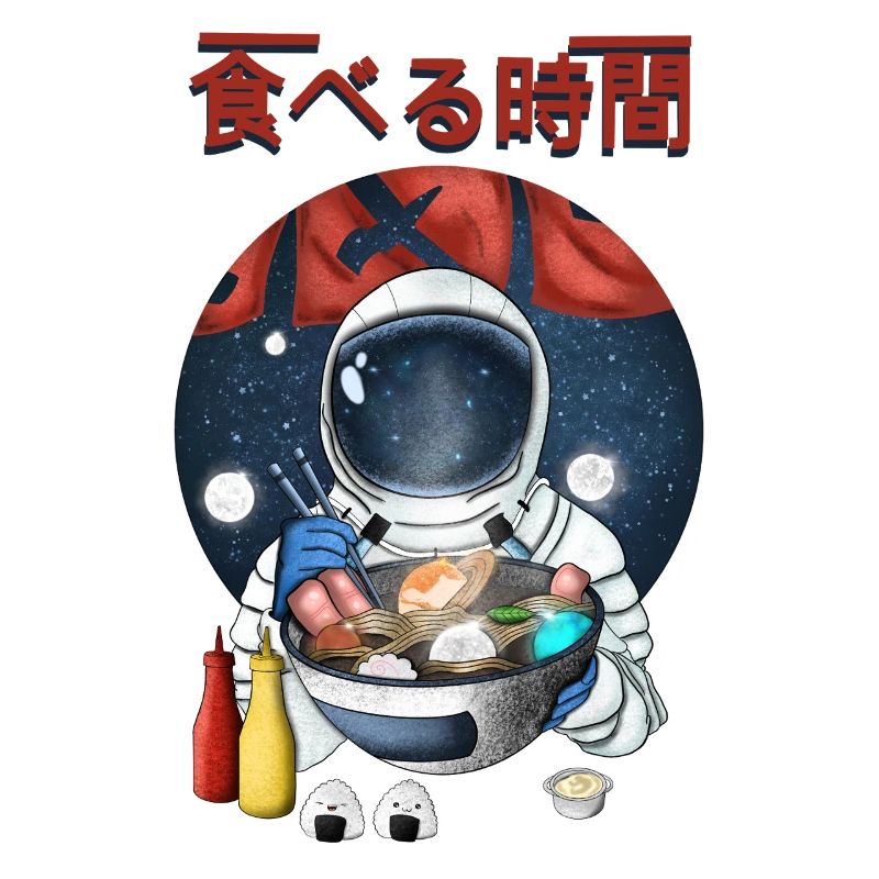 Astronaute mangeant des ramen Nightscape