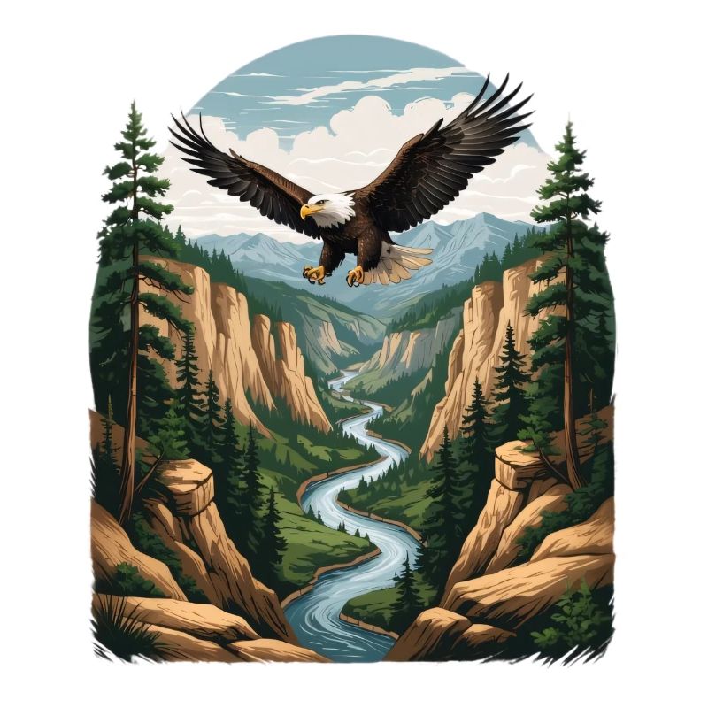 Eagle over gorge forest
