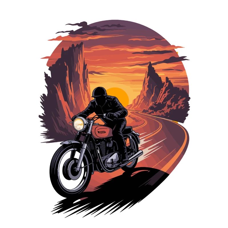 Motorcyclist before sunset on open