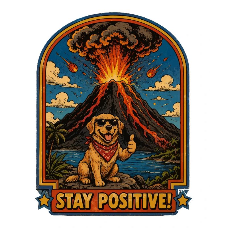 Chien devant un volcan – Restez positif