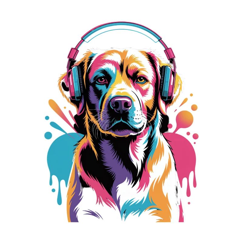 Labrador mit Kopfhörer