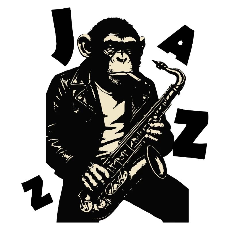 Saxophonaffe in Lederjacke