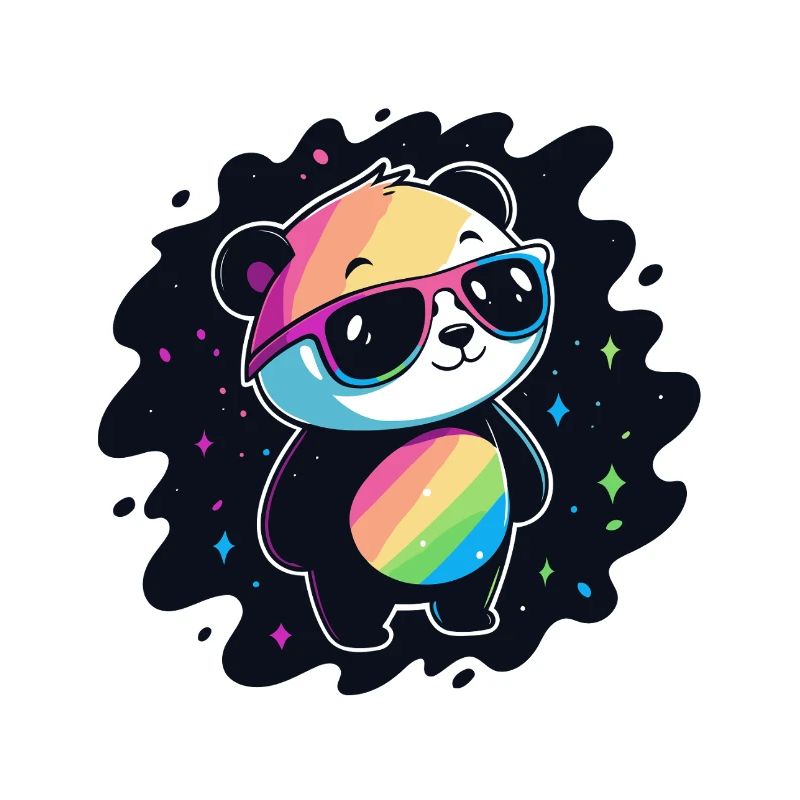 Panda arc-en-ciel galaxie lunettes cool