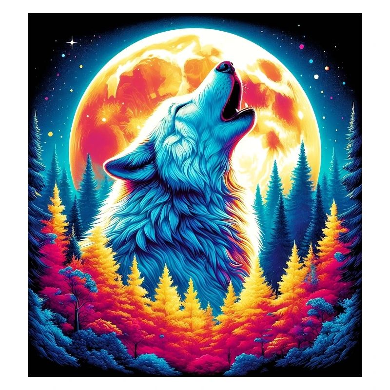 Wolf heult den Mond an