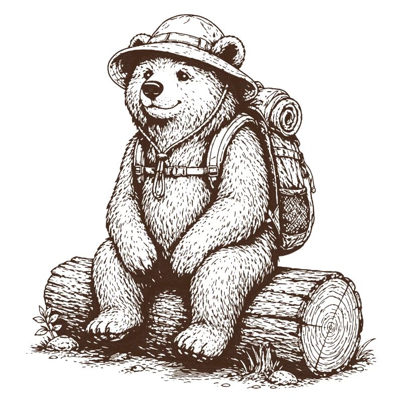 Cool Bear with Backpack Hiking Motif