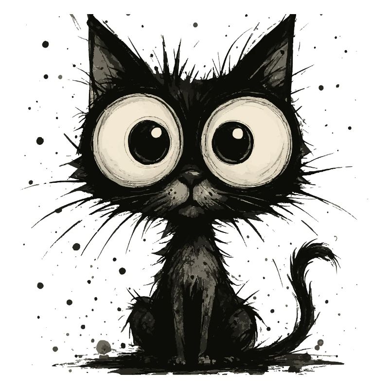 Funny black cat with big eyes – splash