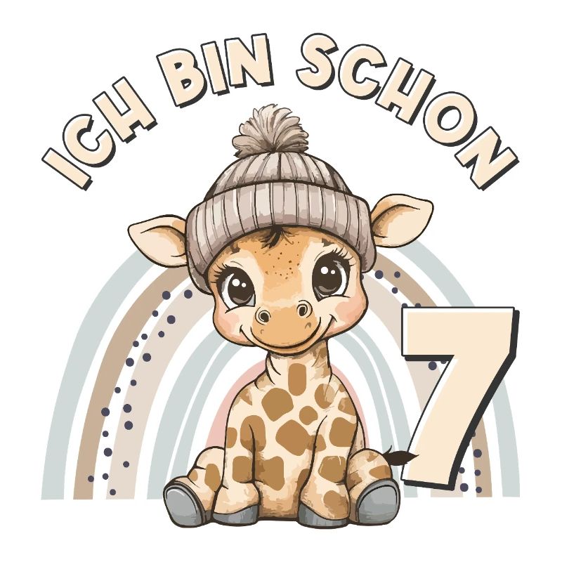7. Geburtstag Giraffe Regenbogen Süß Niedlich