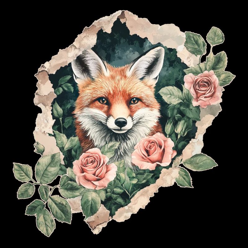 Fuchs mit Rosen Vintage