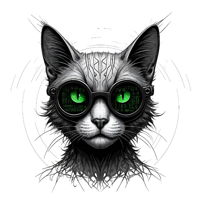 Green Eyes Computer Coder Geek Cat