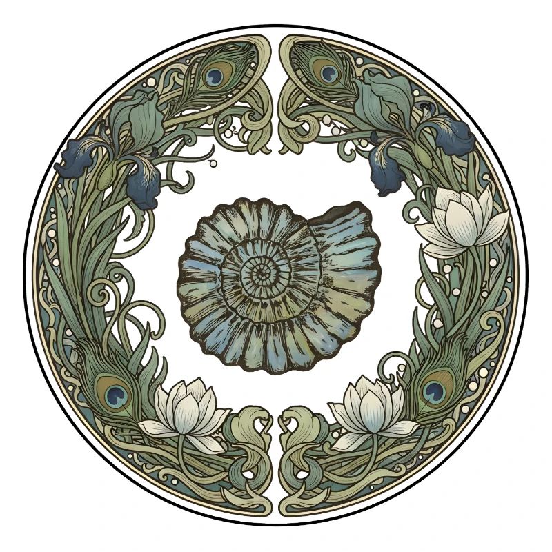 Cornice circolare in ammonite con erba marina