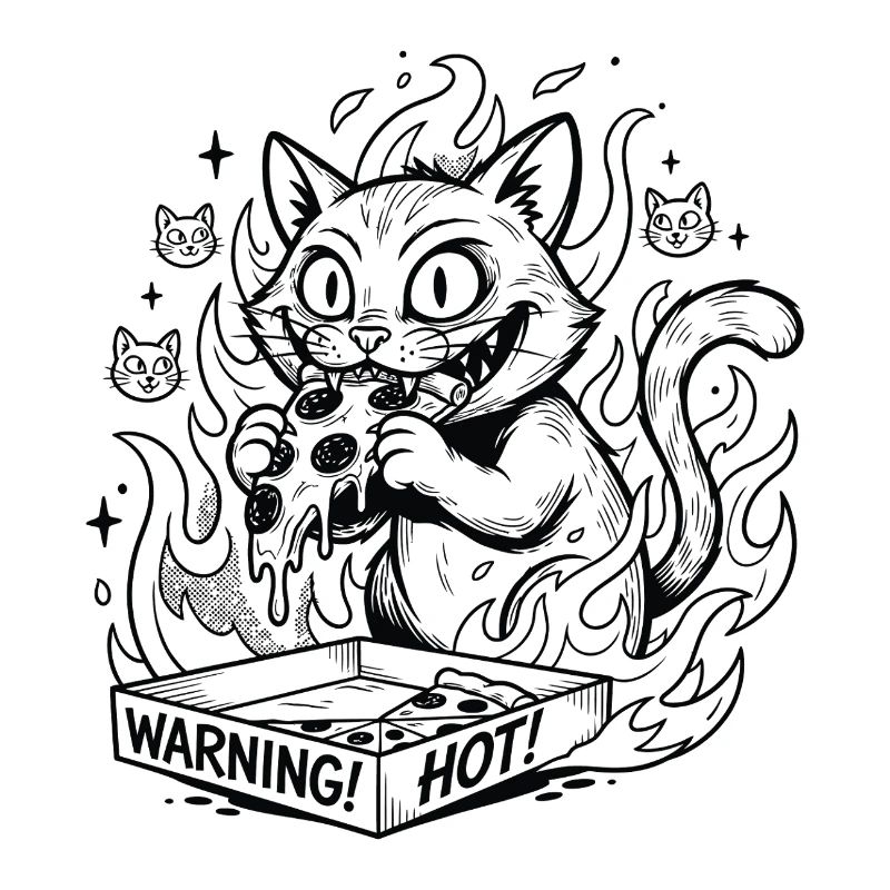 Flaming Cat in a Warning Box Pizza