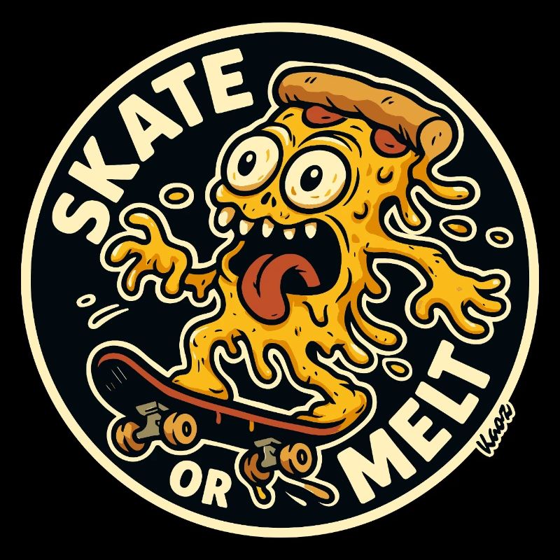 Pizza and Cheese Monster on Skateboard