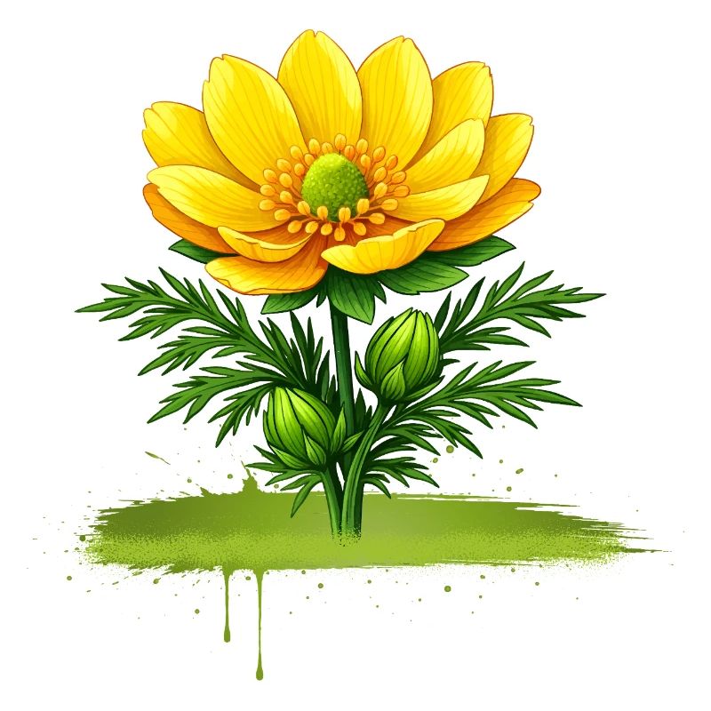 Conception de coups de pinceau nature à la fleur jaune