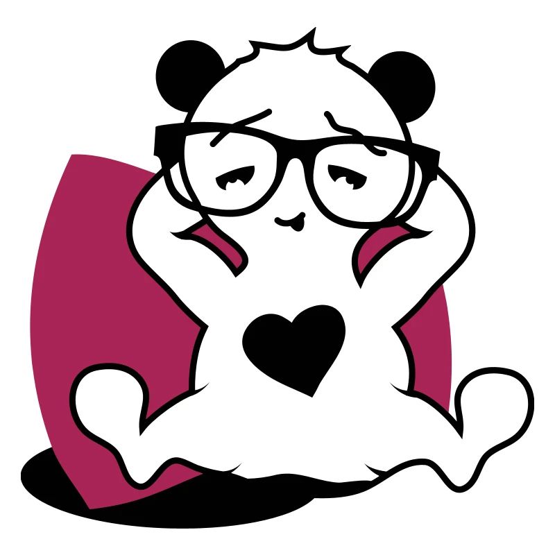 Panda mit Nerd Brille und Herz Button beim relaxen