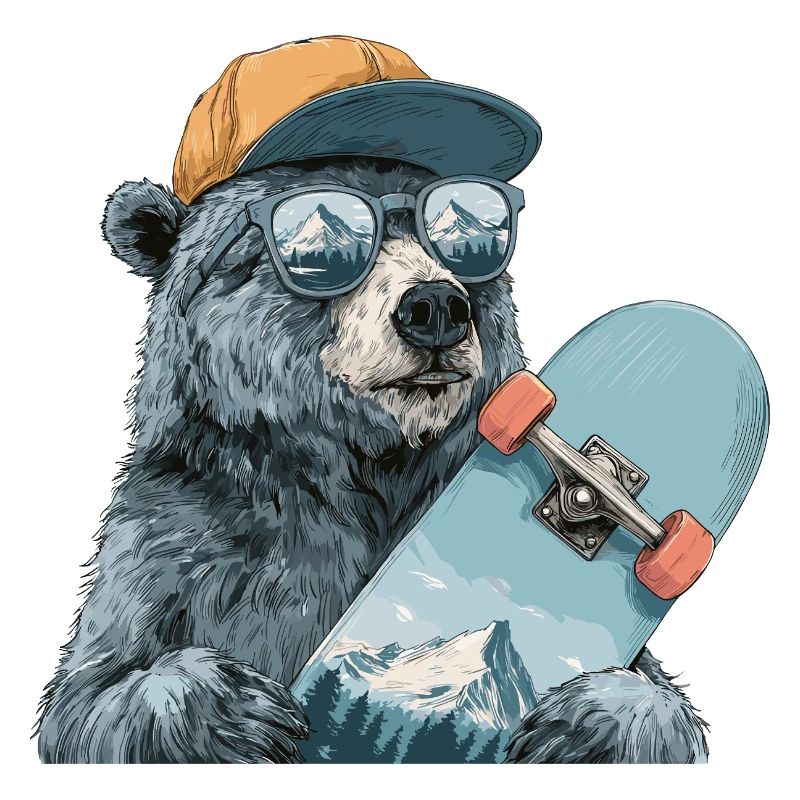 Bear Skater with Mountain Reflection