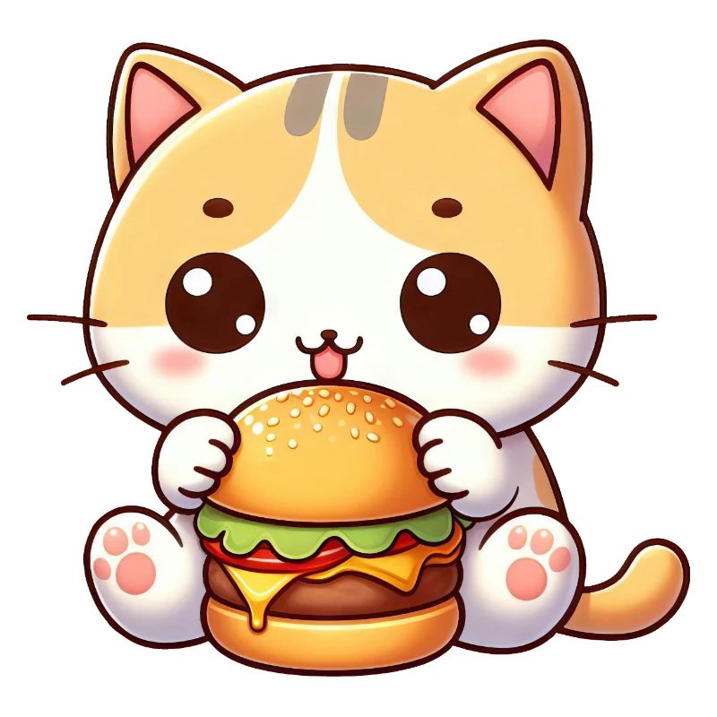chat mignon dessin animé cheeseburger restauration rapide joie