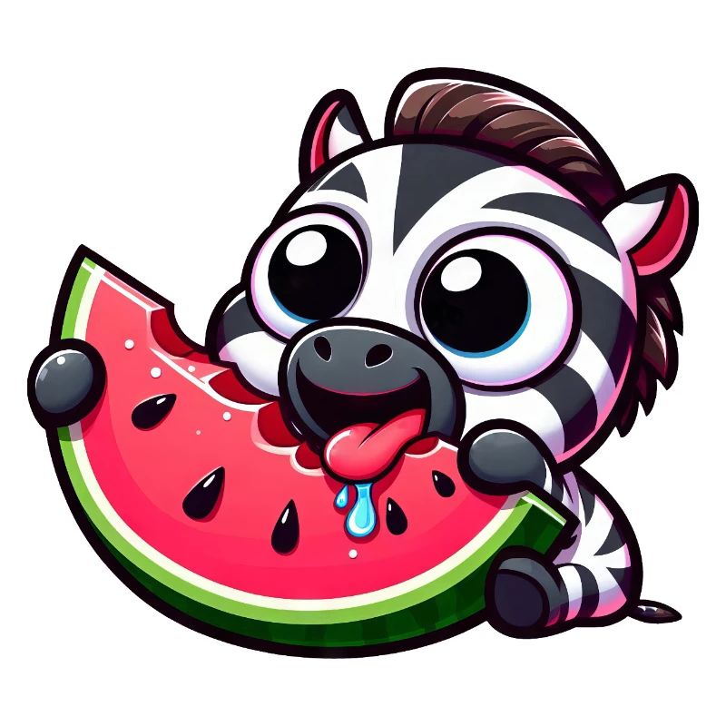 Mignon dessin animé zèbre pastèque fruit d’été