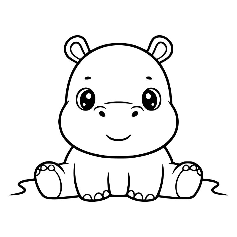 Süßes Baby Nilpferd Comic Outline