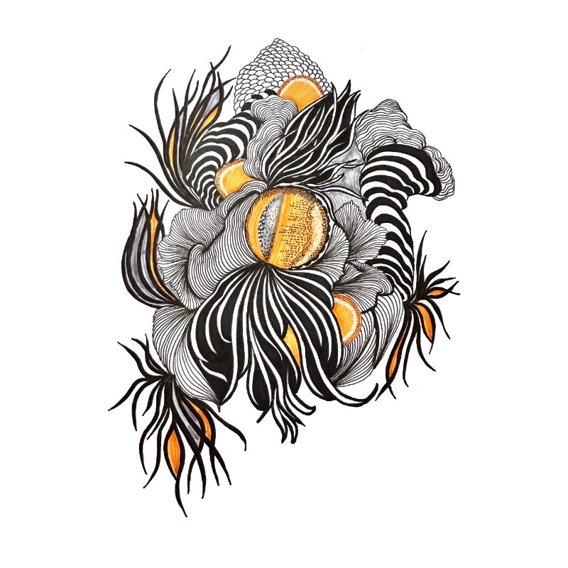 Noir Blossoms Orange Accents