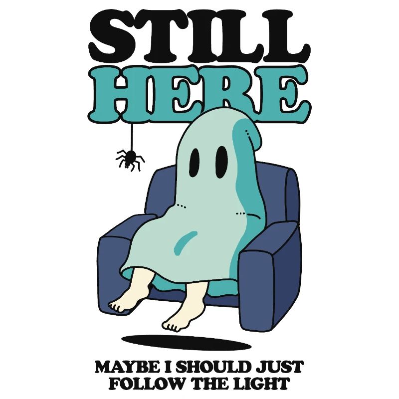 Ghost on Couch with Humorous Text
