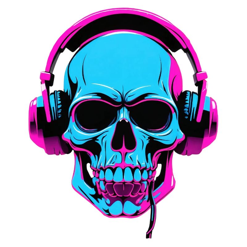 Neon Skull mit Kopfhörern
