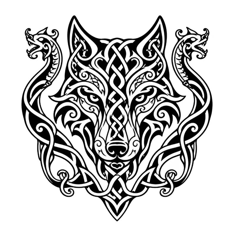 Celtic Wolf Head Knot Design