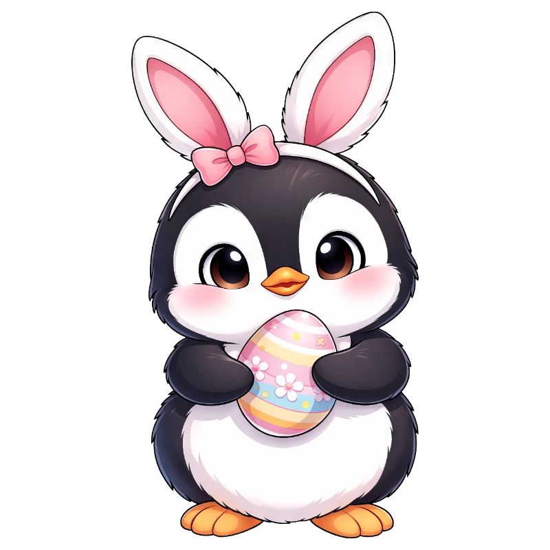 Cute Penguin Cartoon Easter Bunny Bunny Ears Easter Egg
