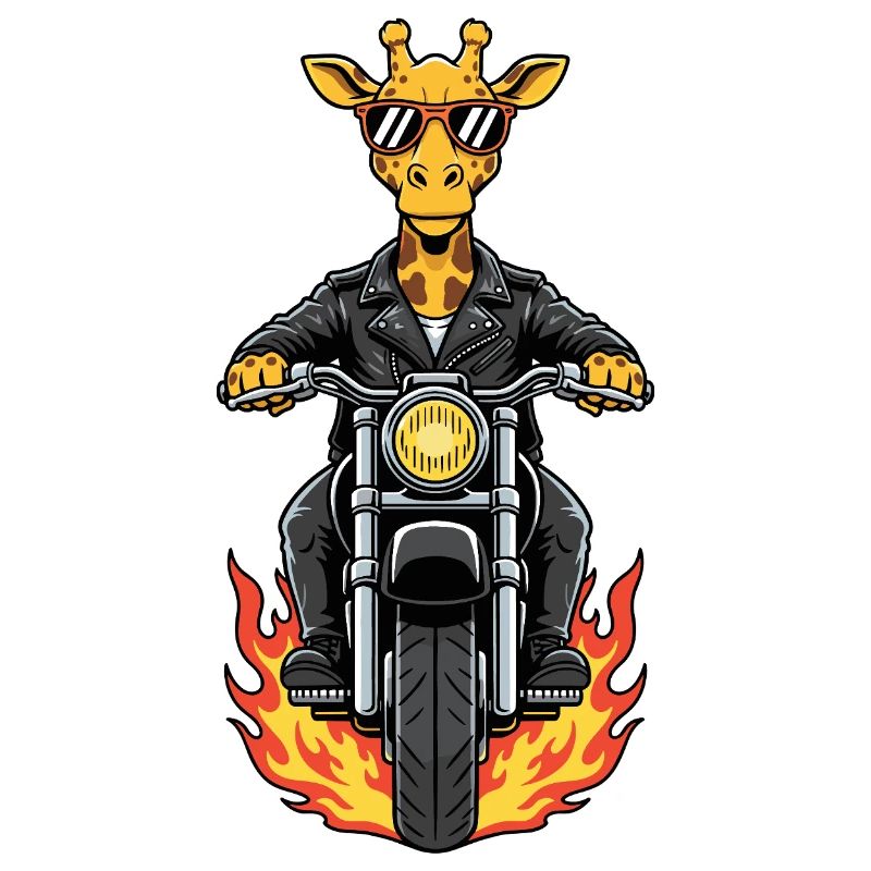 Cool Biker Giraffe Motorcycle Flames