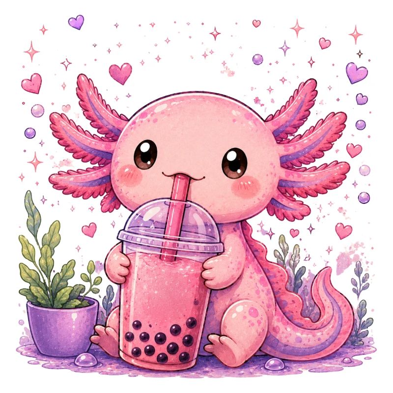 Axolot rose avec bubble tea