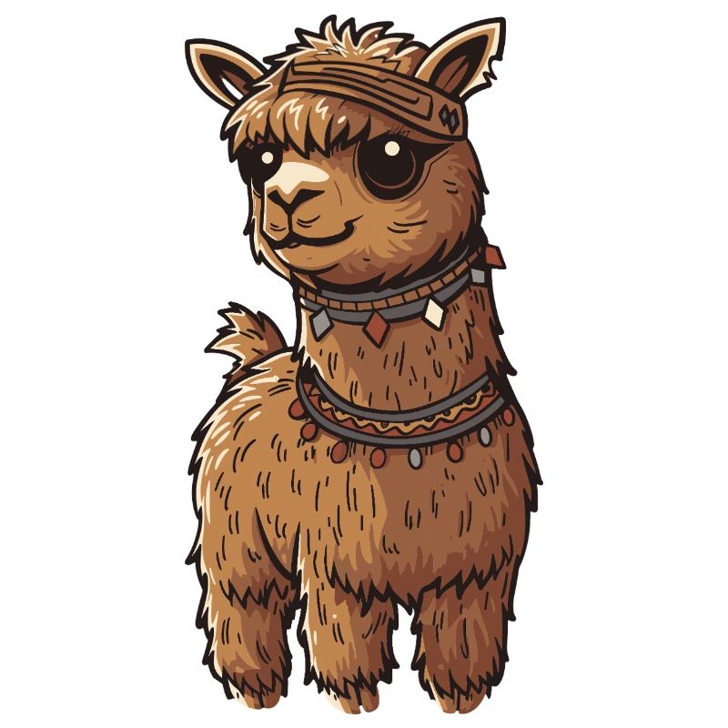 Cute Alpaca Llama With Boho Jewelry And