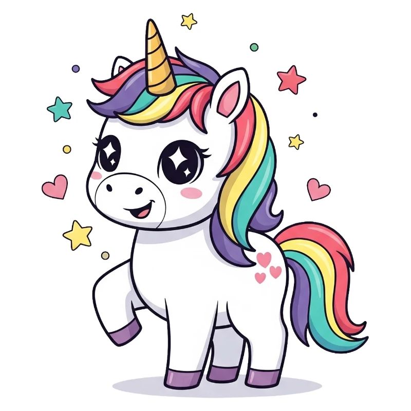 Verspieltes Einhorn mit Regenbogenmähne
