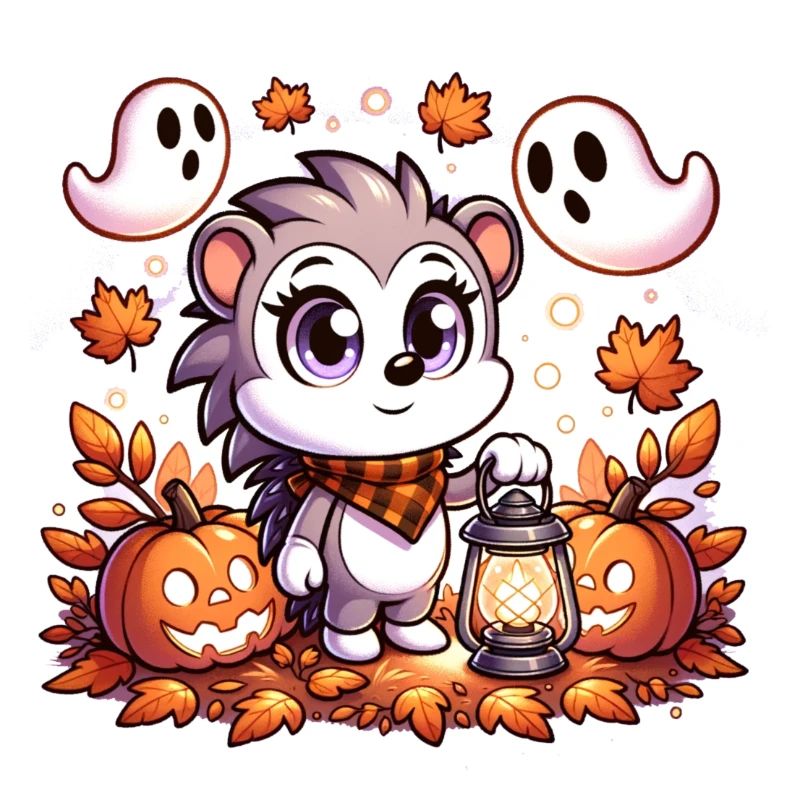 Halloween hedgehog with cute ghosts