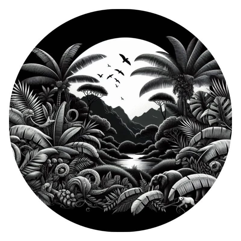 Jungle Black White Palm Trees Landscape