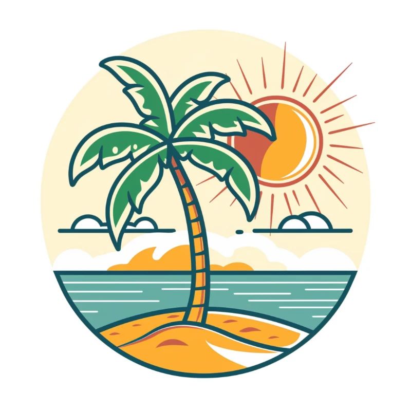 Island palm tree at sunset