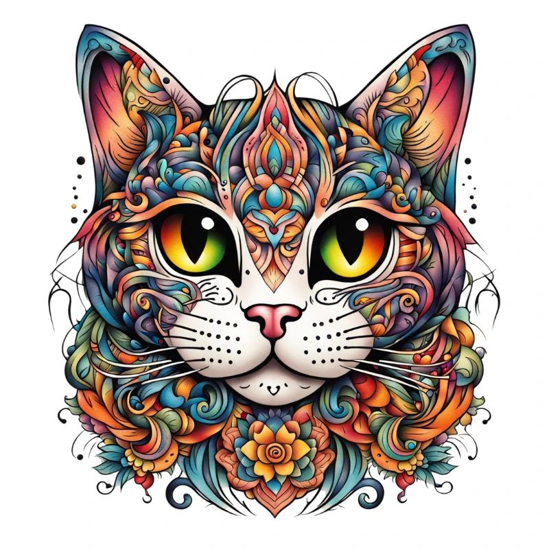 Chat dans le style de tatouage coloré