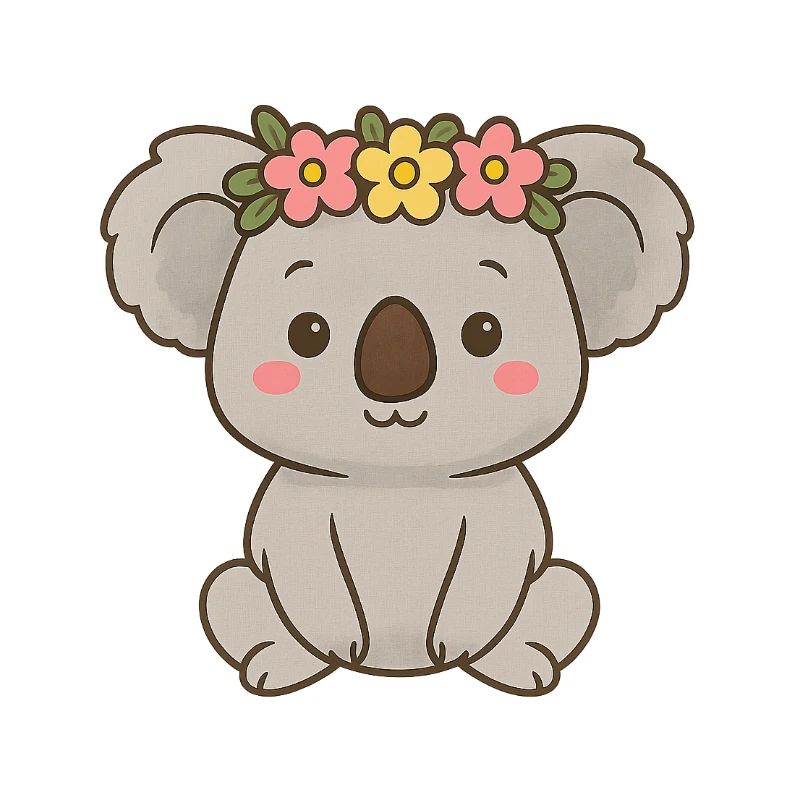 Mignon koala avec couronne de fleurs