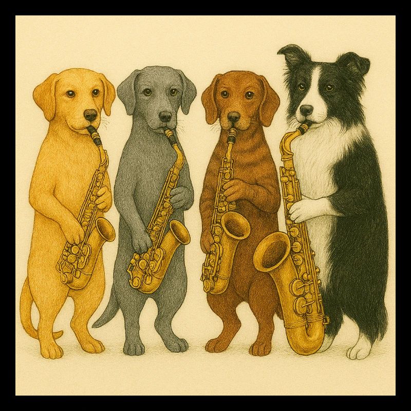 Hunde mit Saxofonen Illustration