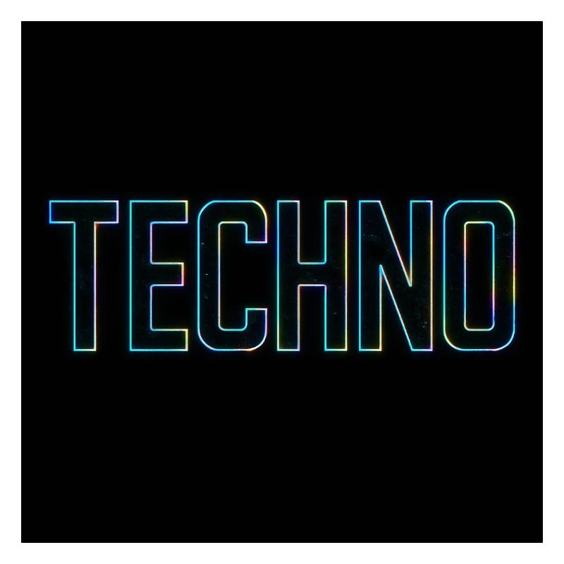 Neon Techno lettering on black