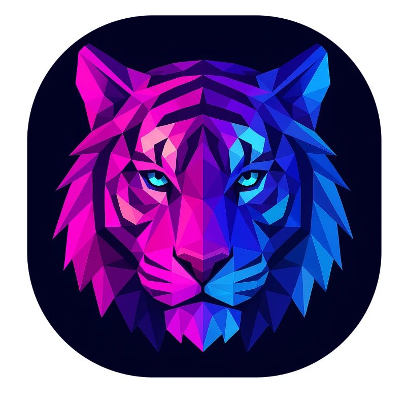 Neon Polygon Tiger: Magenta to Blue