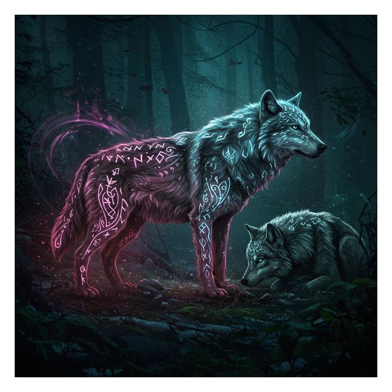 Neon runes Wolfwald in the moonlight
